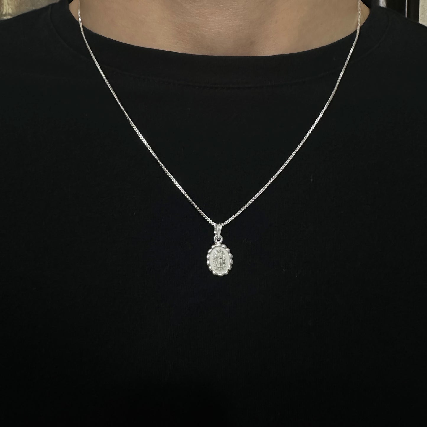 Sterling Silver Virgin Mary Dotted Necklace