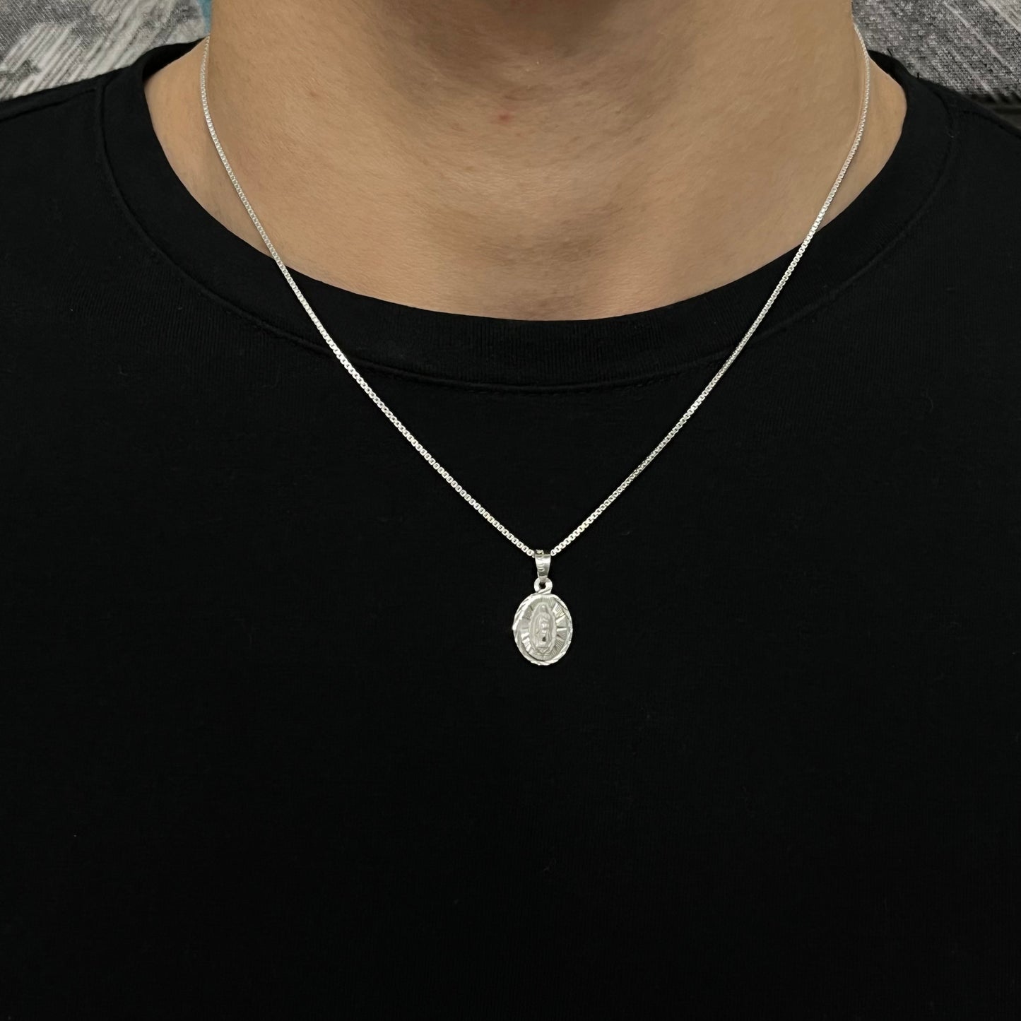 Sterling Silver Virgin Mary Diamond Cut Necklace