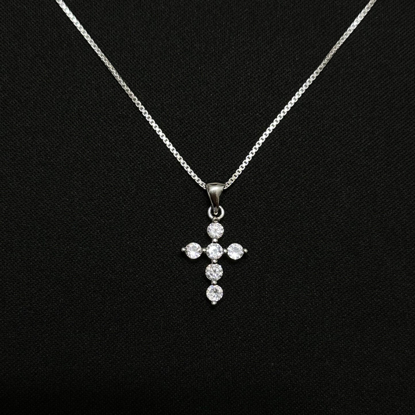 Sterling Silver Mini CZ Cross Necklace
