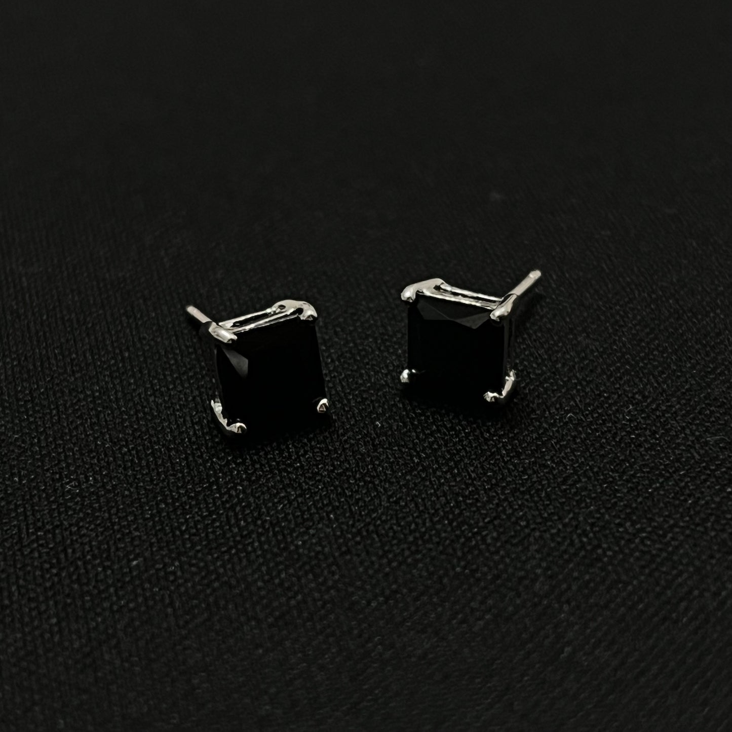 Sterling Silver Square Black CZ Earrings