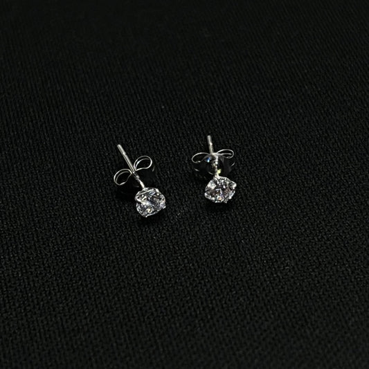 14k White Gold CZ Round Stud Earrings 3MM