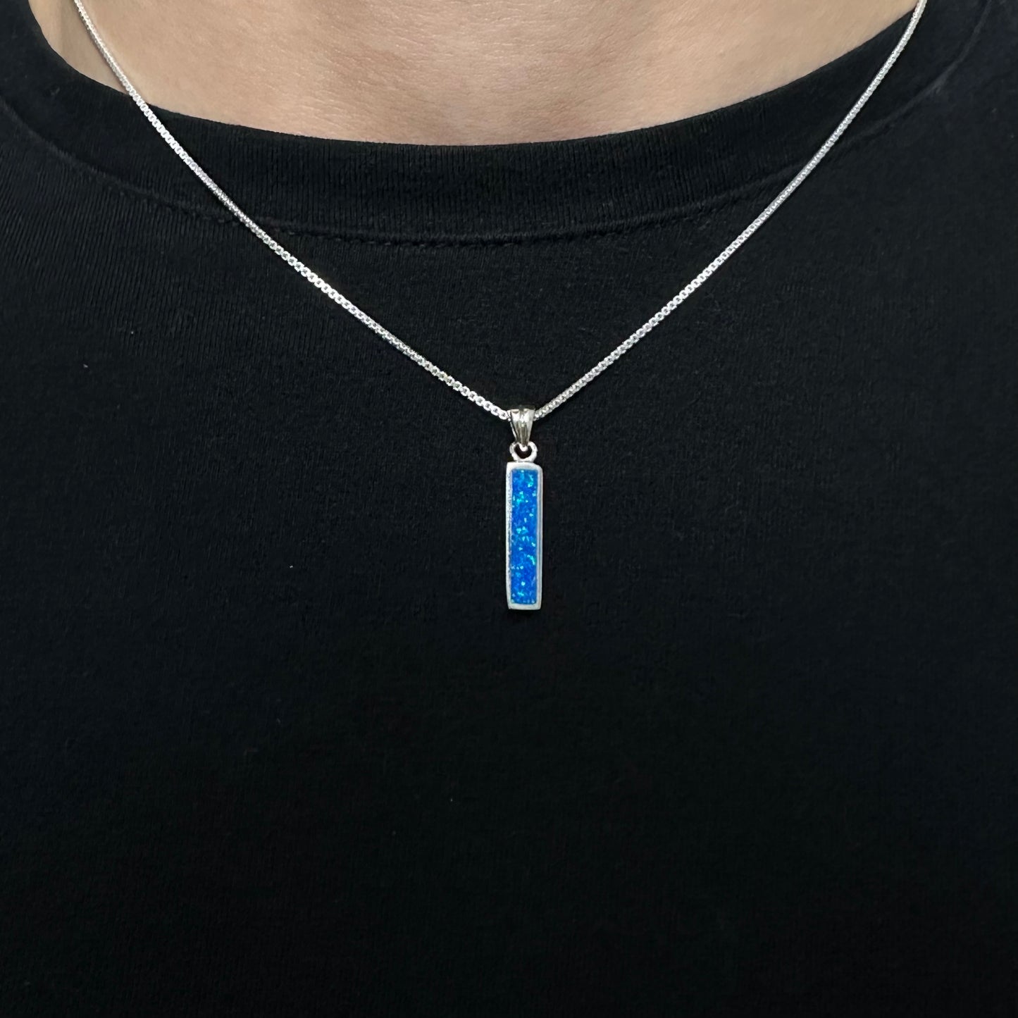 Sterling Silver Opal Bar Necklace
