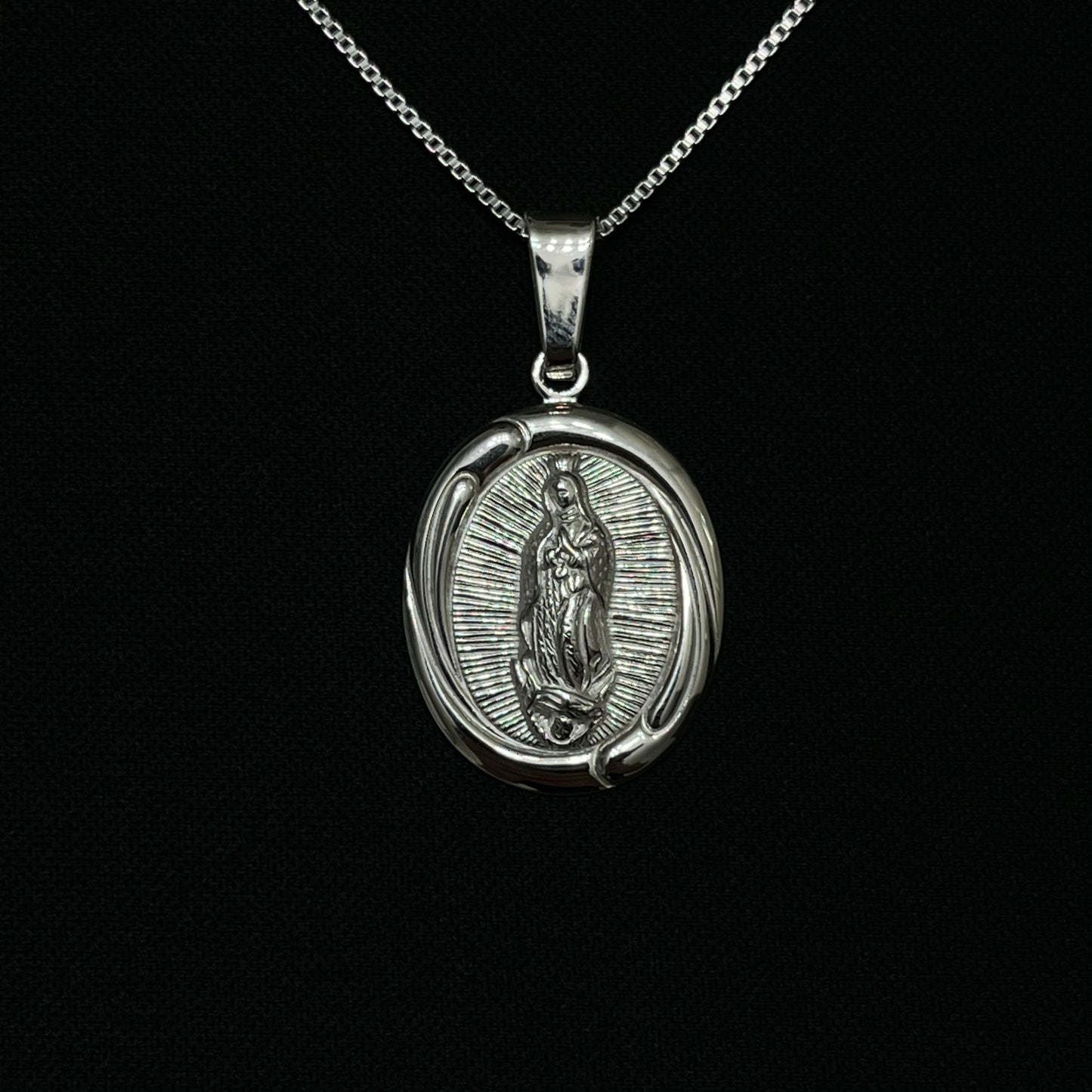 Sterling Silver Virgin Mary Oval Necklace