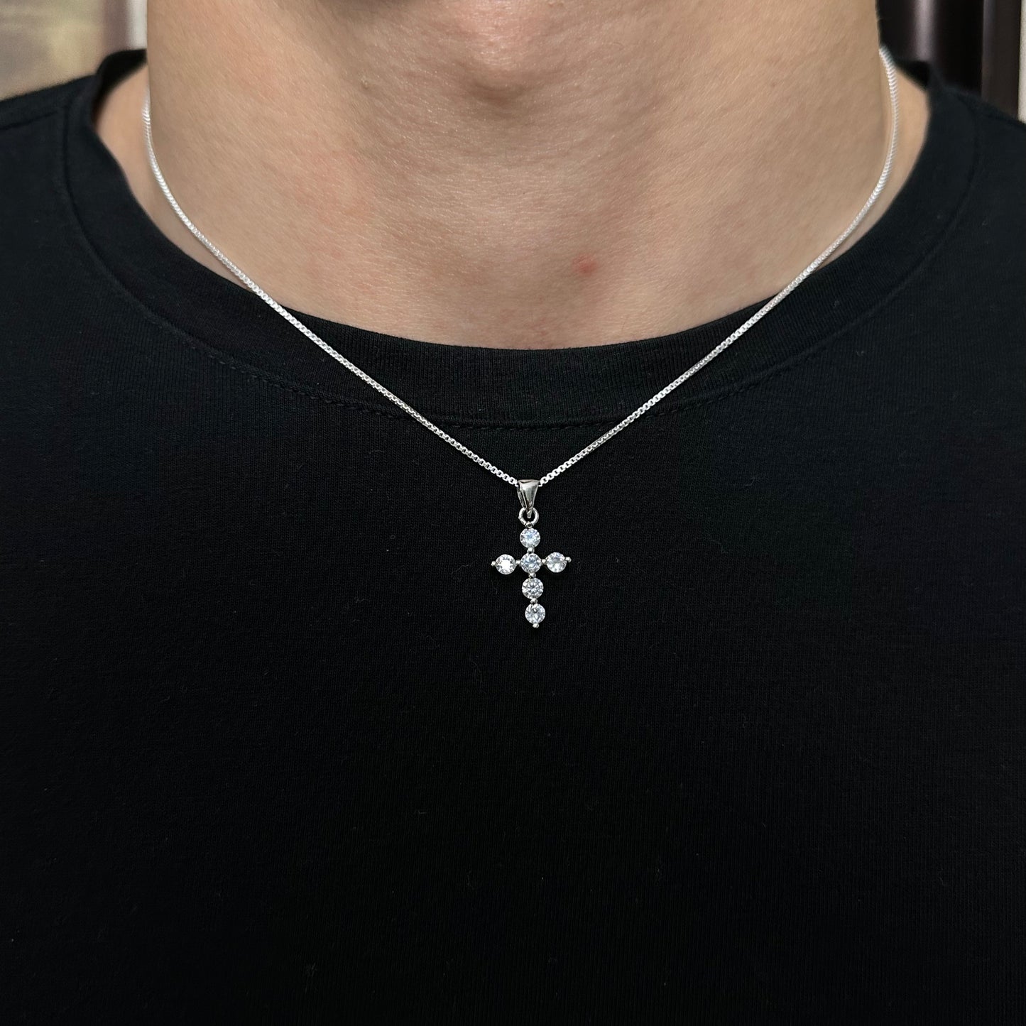 Sterling Silver Mini CZ Cross Necklace