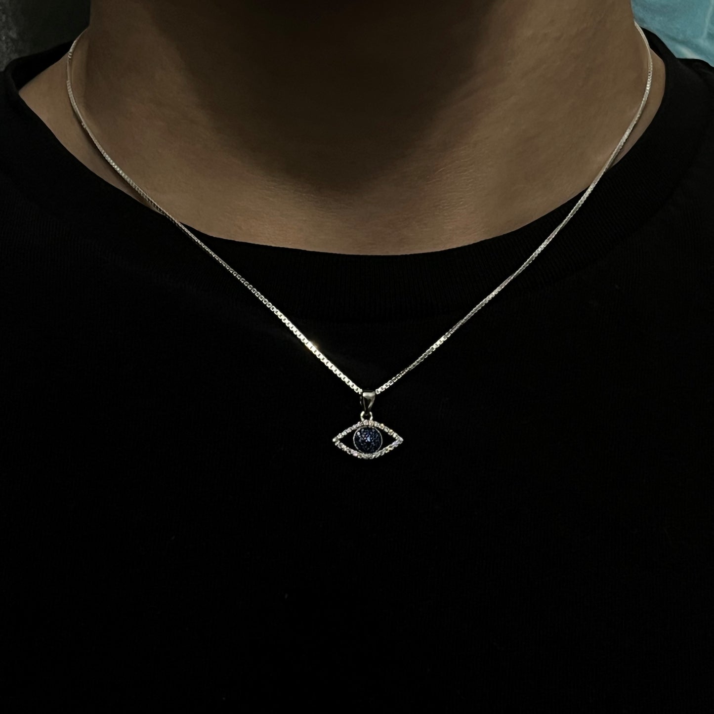 Sterling Silver Iced Blue Evil Eye Necklace