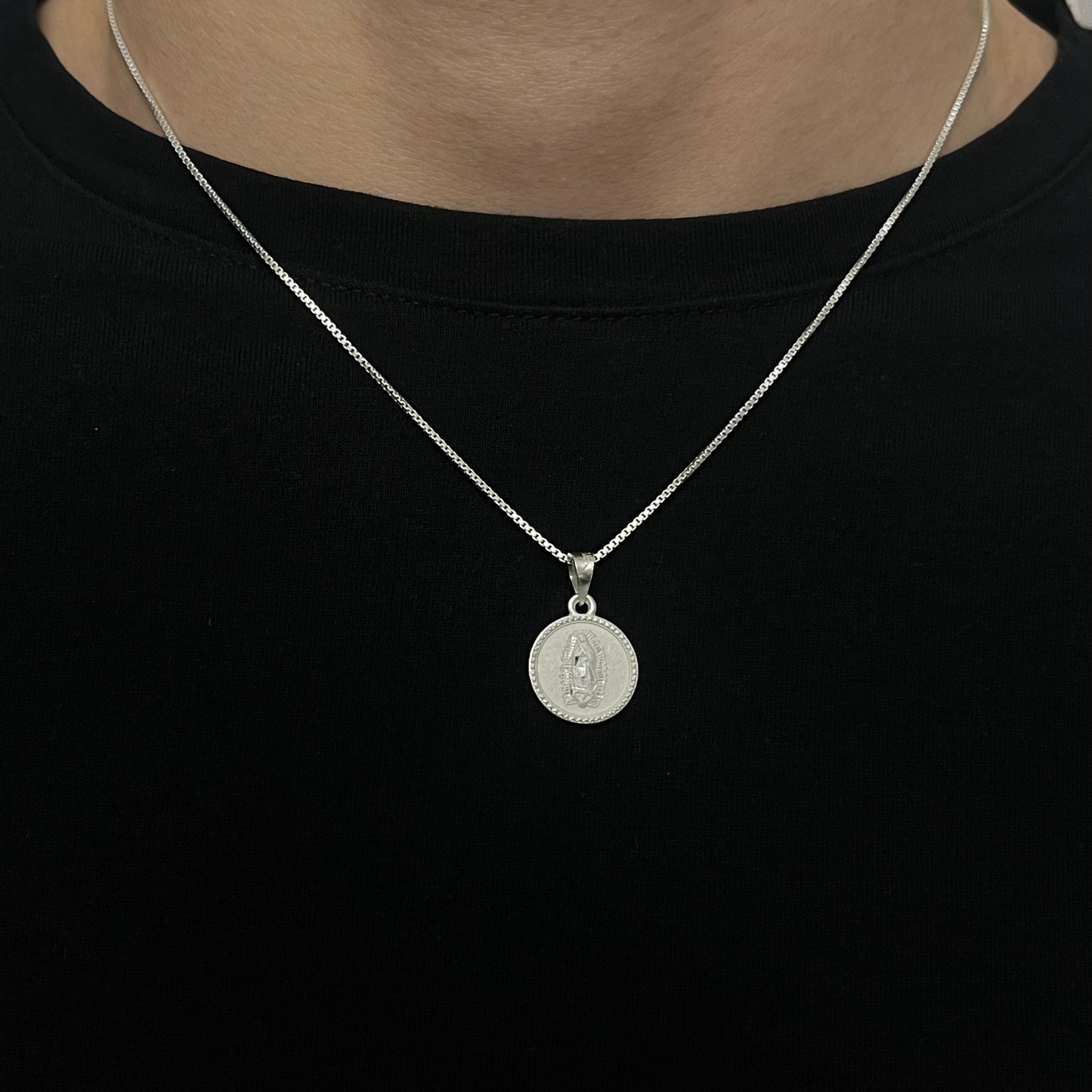 Sterling Silver Virgin Mary Medallion Necklace