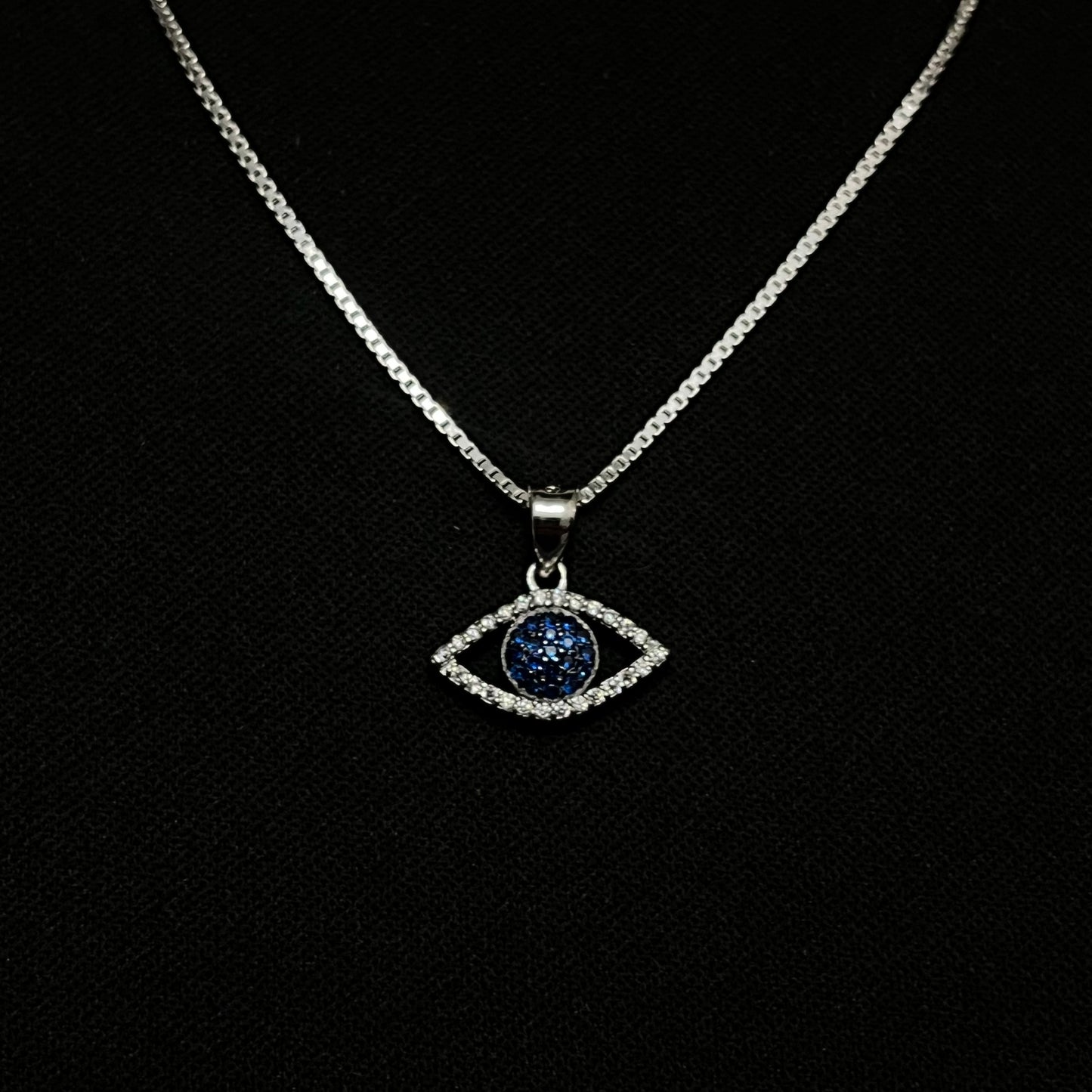 Sterling Silver Iced Blue Evil Eye Necklace
