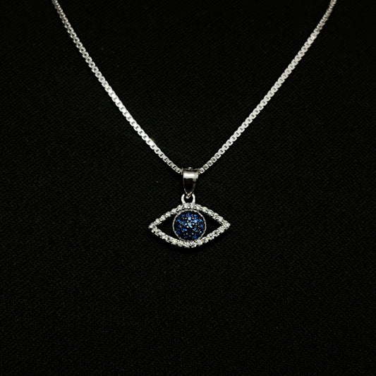 Sterling Silver Iced Blue Evil Eye Necklace