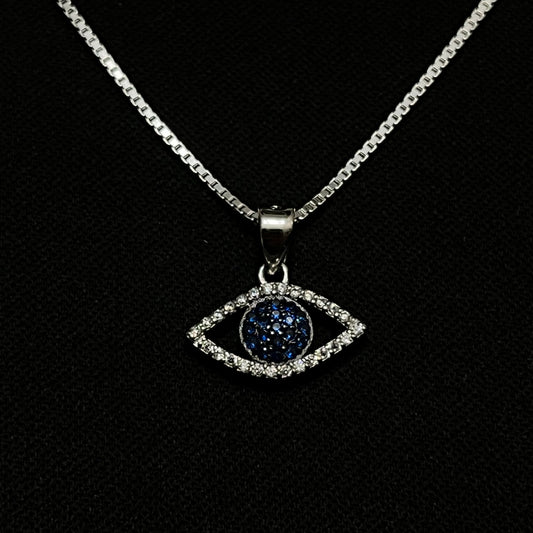 Sterling Silver Iced Blue Evil Eye Necklace