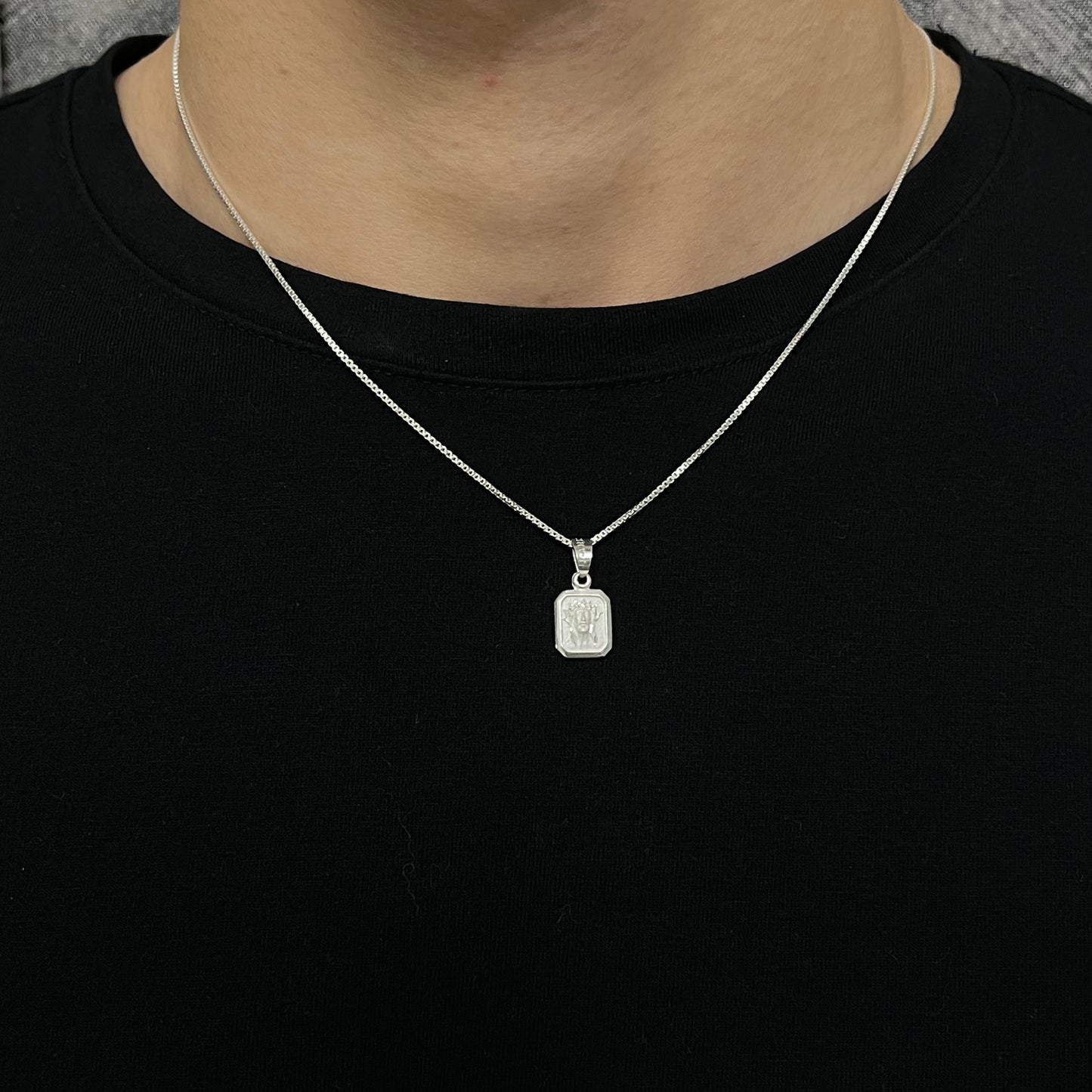 Sterling Silver Jesus Face Charm Necklace