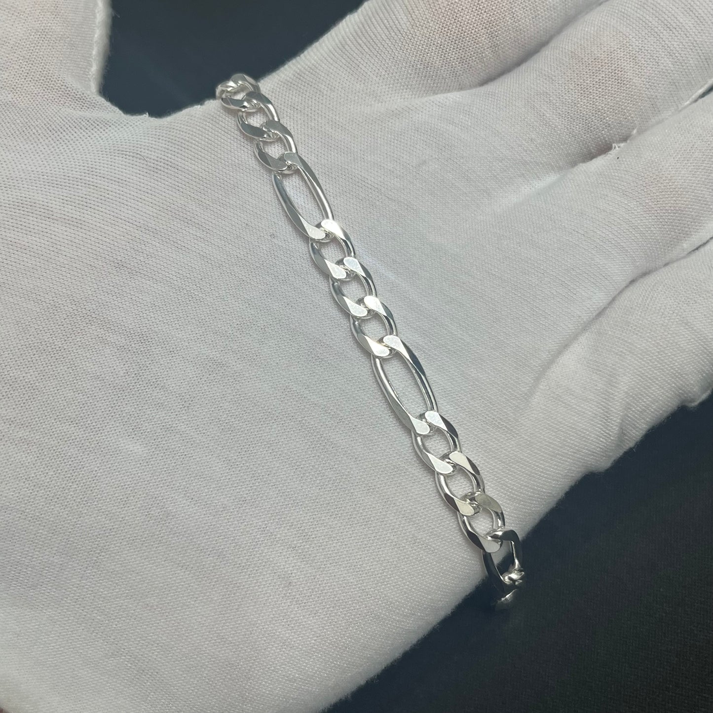 7MM Sterling Silver Figaro Bracelet