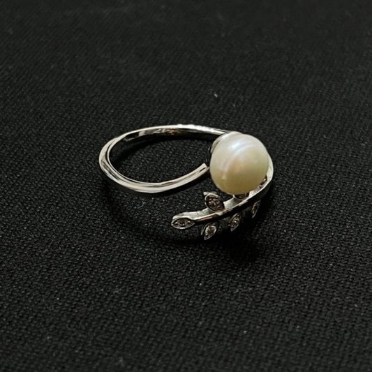 Sterling Silver CZ and Pearl Ring