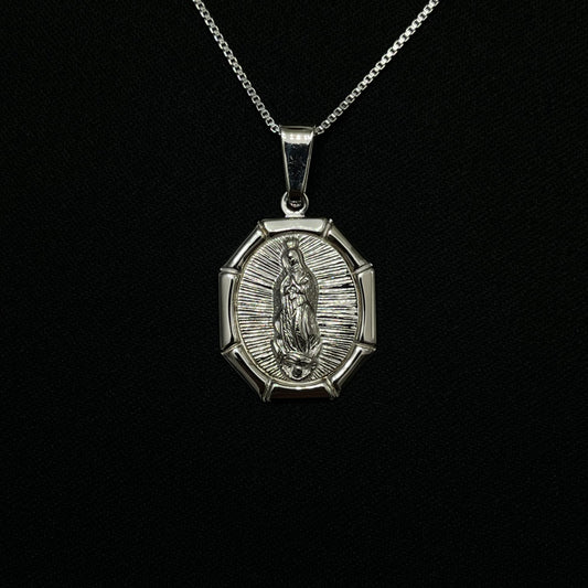 Sterling Silver Virgin Mary Octagon Necklace