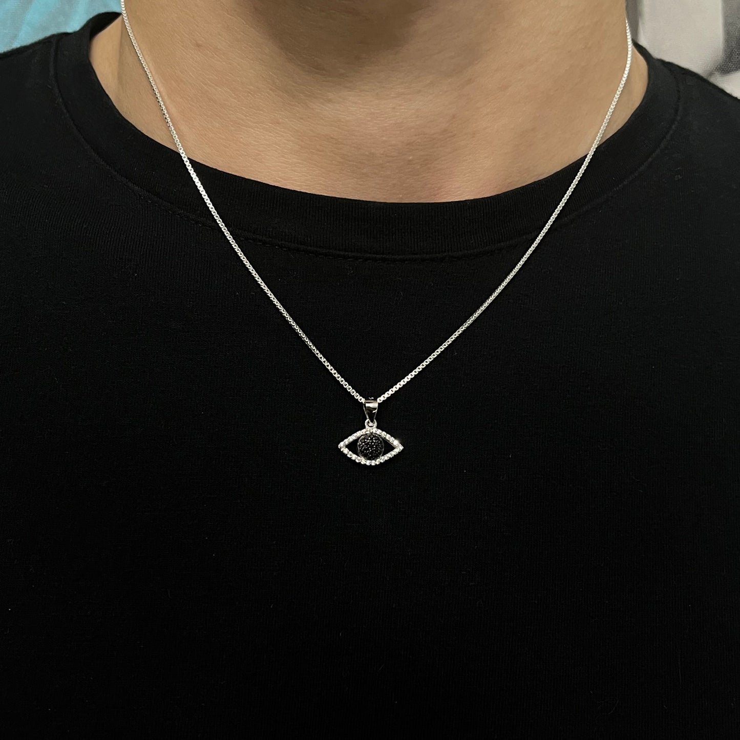 Sterling Silver Iced Evil Eye Necklace