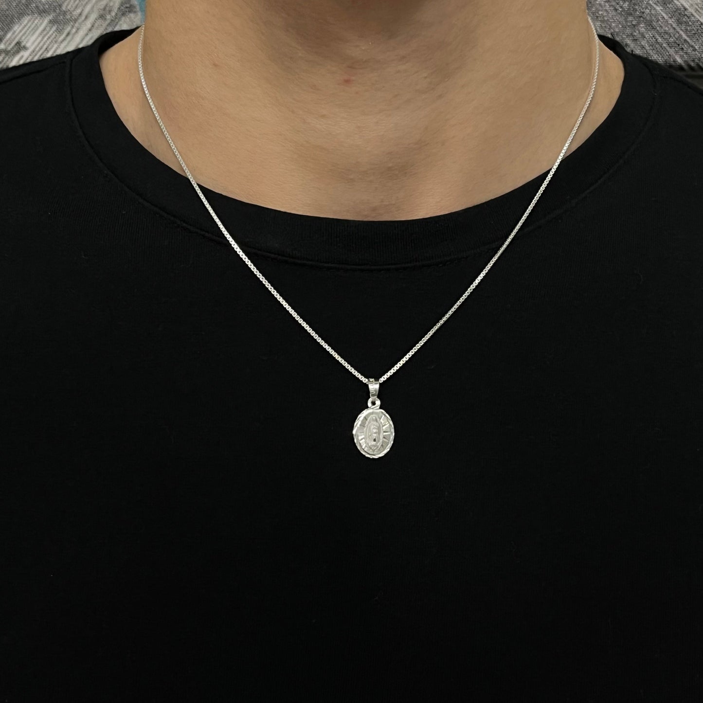 Sterling Silver Virgin Mary Diamond Cut Necklace