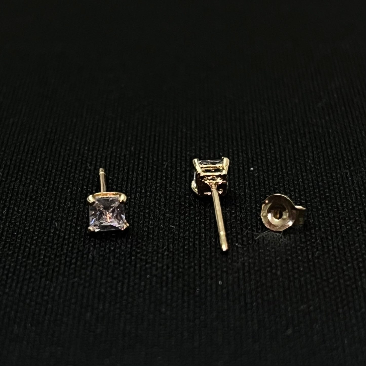 14k Gold CZ Square Stud Earrings 3MM