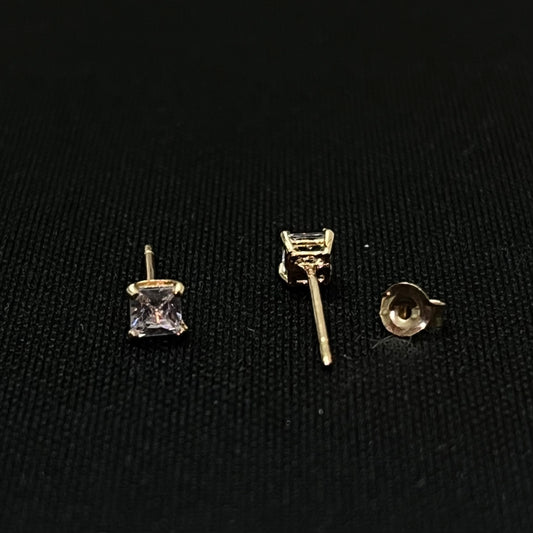 14k Gold CZ Square Stud Earrings 3MM