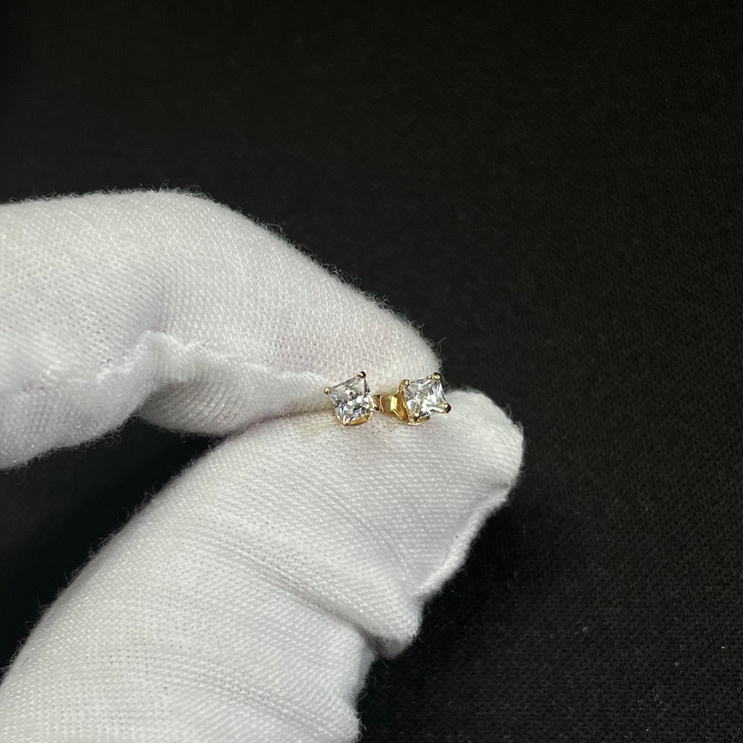 14k Gold CZ Square Stud Earrings 3MM