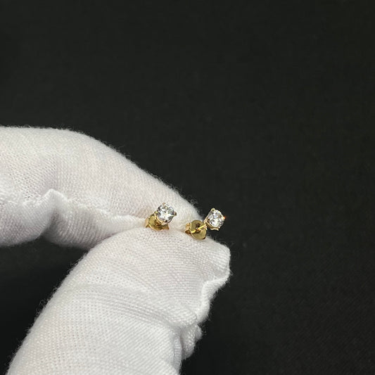 14k Gold CZ Round Stud Earrings 3MM