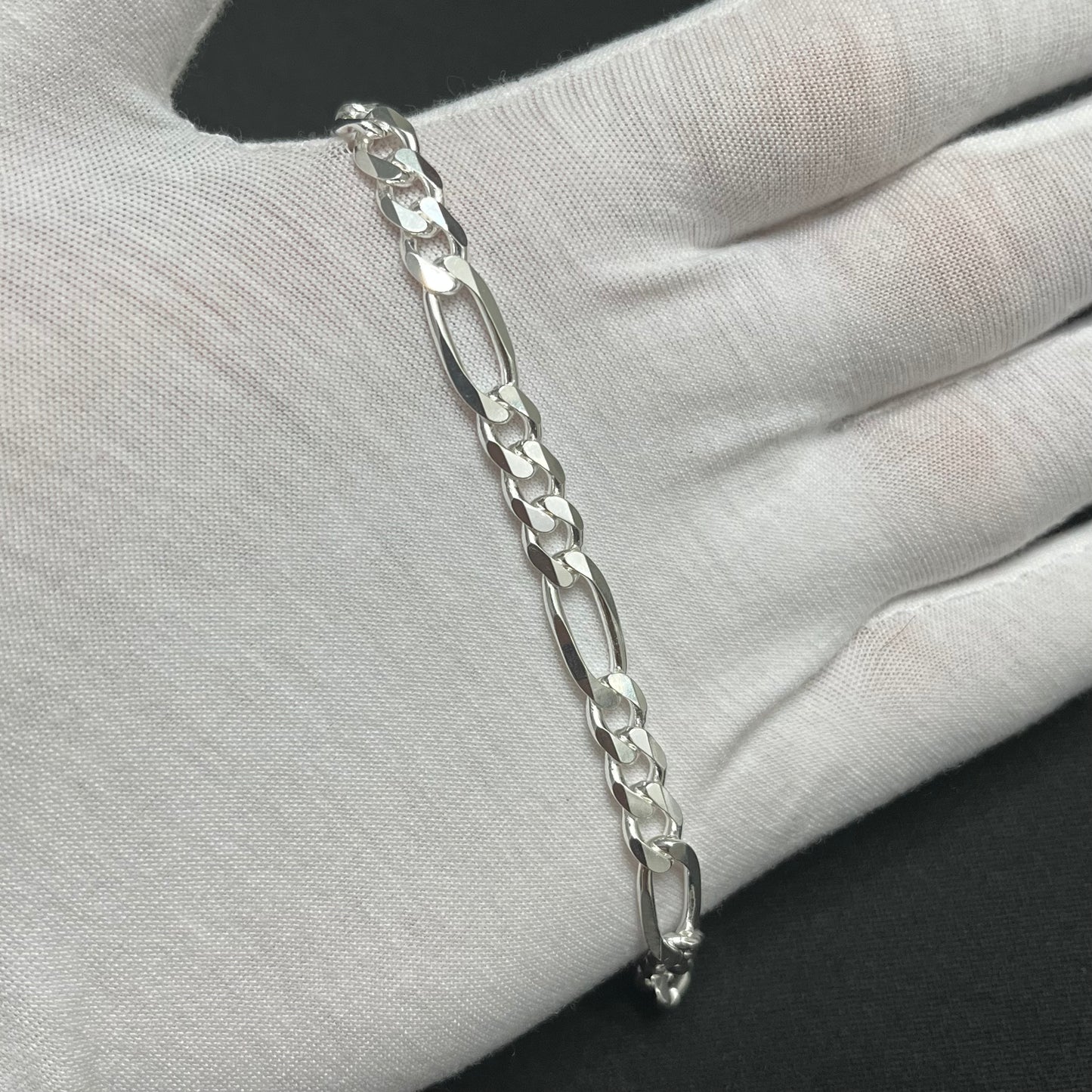 7MM Sterling Silver Figaro Bracelet