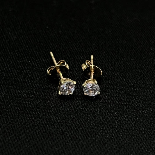14k Gold CZ Round Stud Earrings 3MM