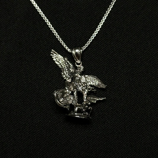 Sterling Silver St. Michael Vs Devil Necklace