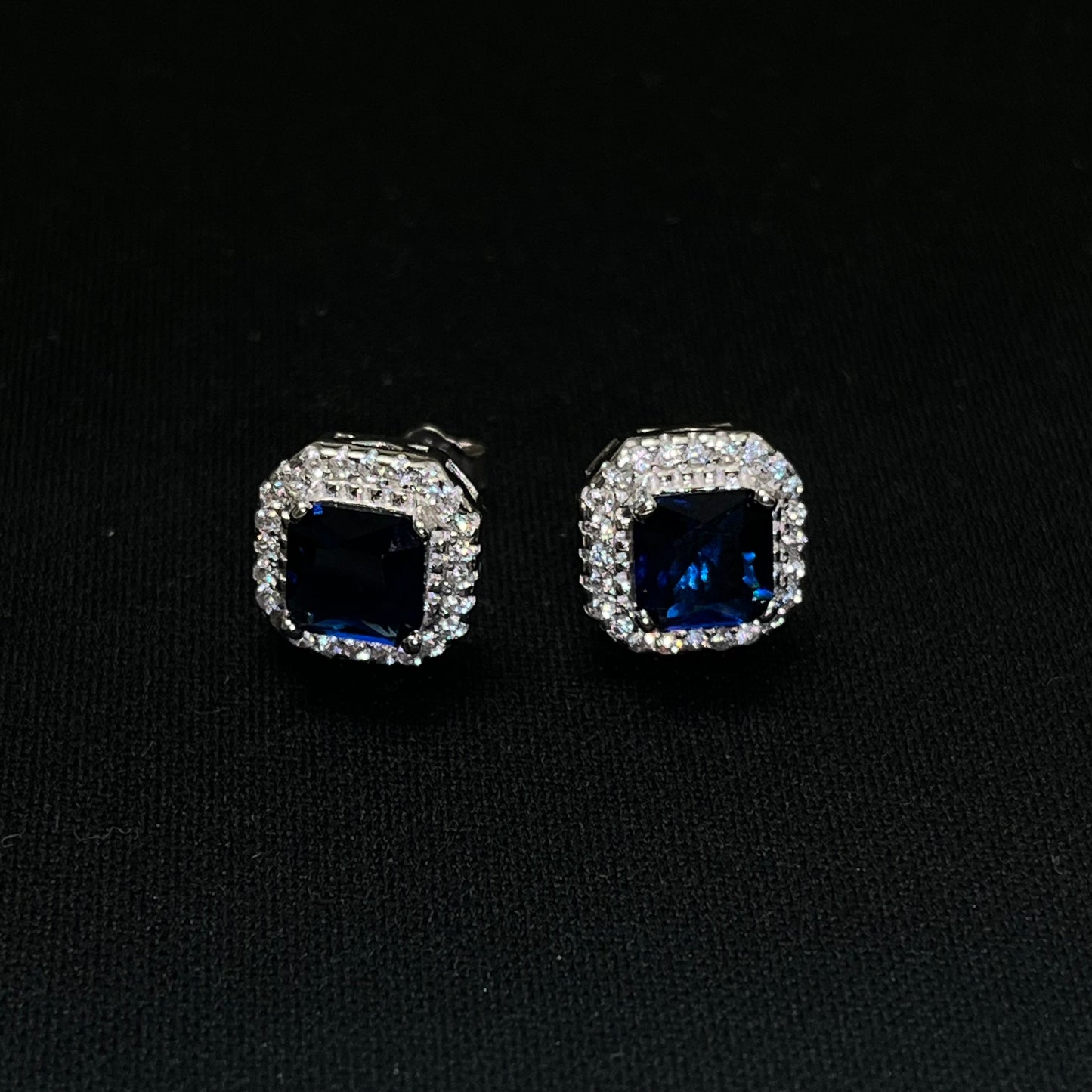 Sterling Silver Sapphire Square Earrings