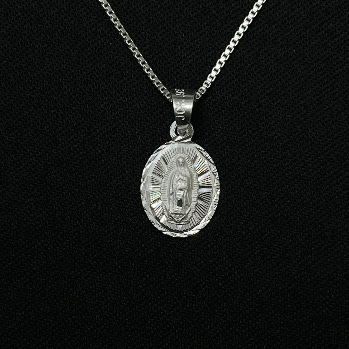 Sterling Silver Virgin Mary Diamond Cut Necklace