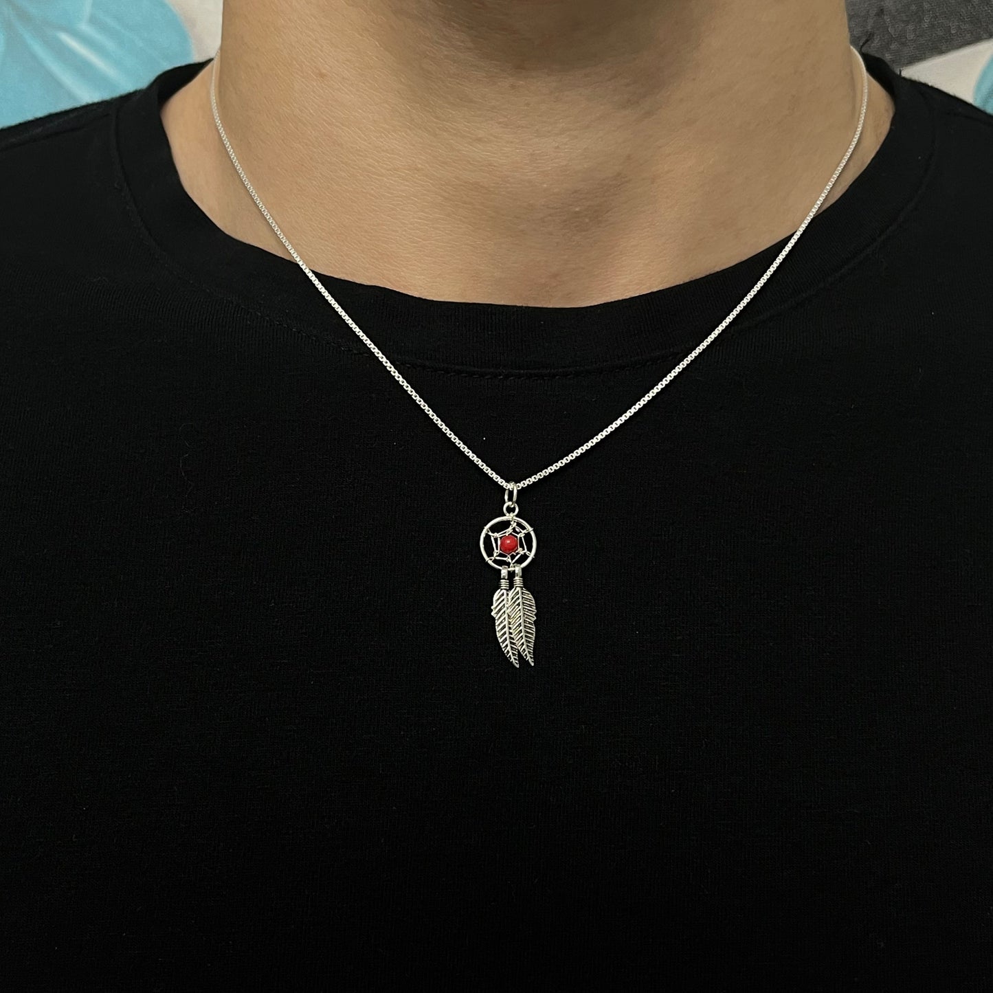 Sterling Silver Red Dreamcatcher Necklace