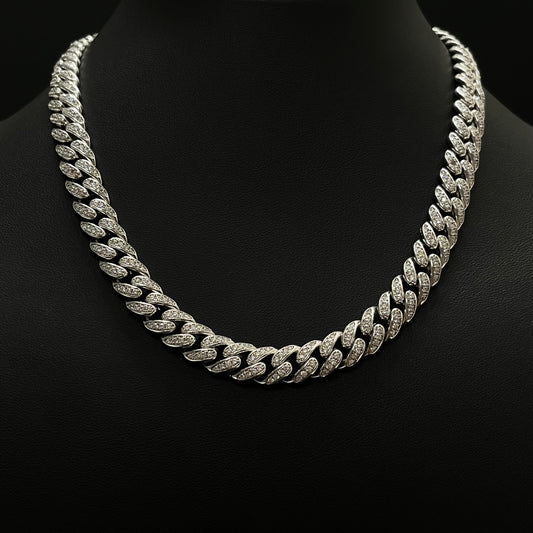 9.5MM Sterling Silver Iced Out Miami Cuban Link Chain