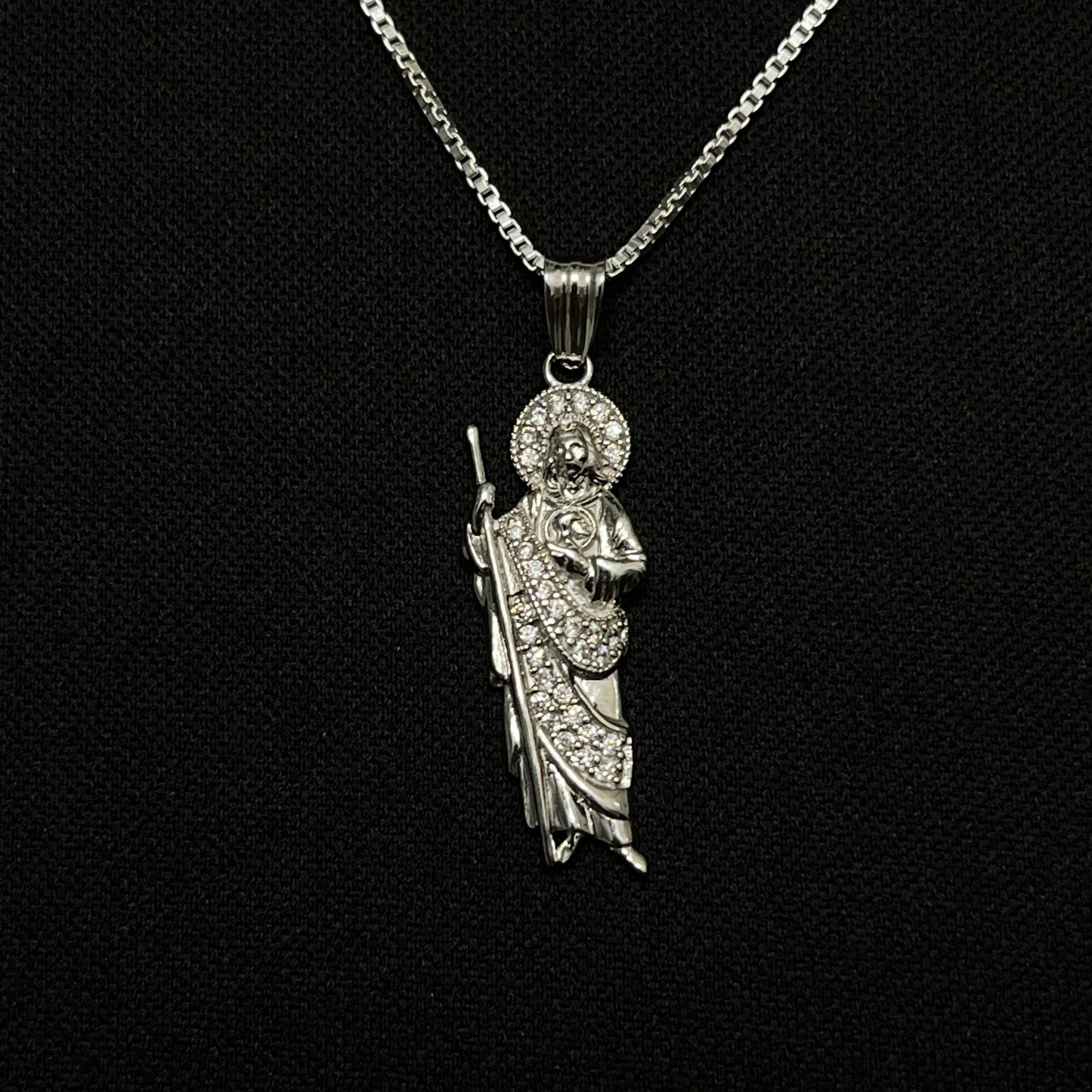 Sterling Silver CZ St. Jude Statue Necklace