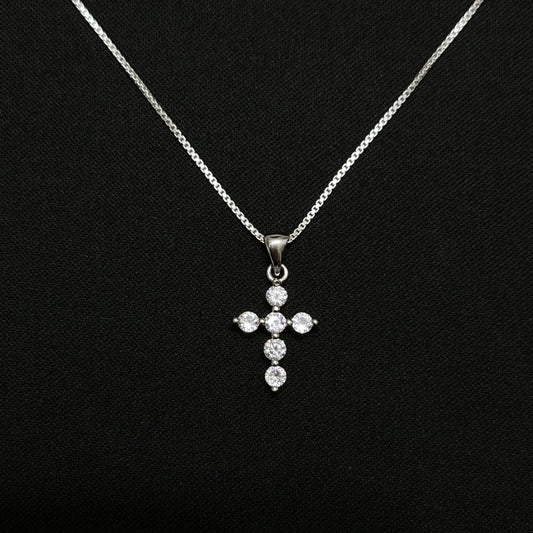 Sterling Silver Mini CZ Cross Necklace