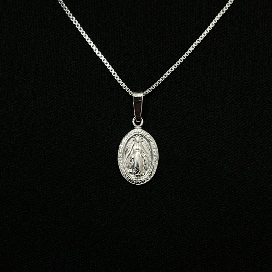 Sterling Silver Virgin Mary Medallion Necklace