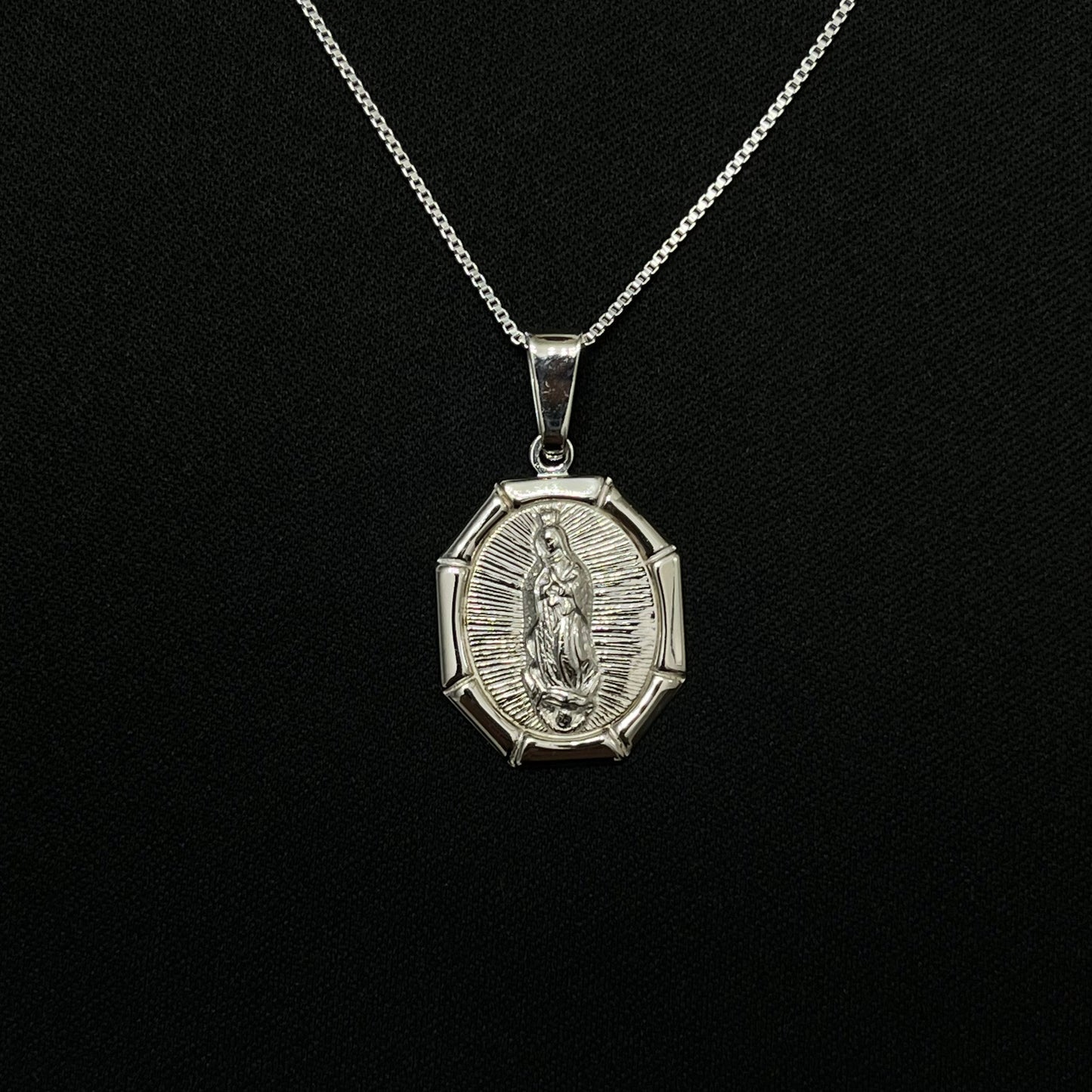 Sterling Silver Virgin Mary Octagon Necklace