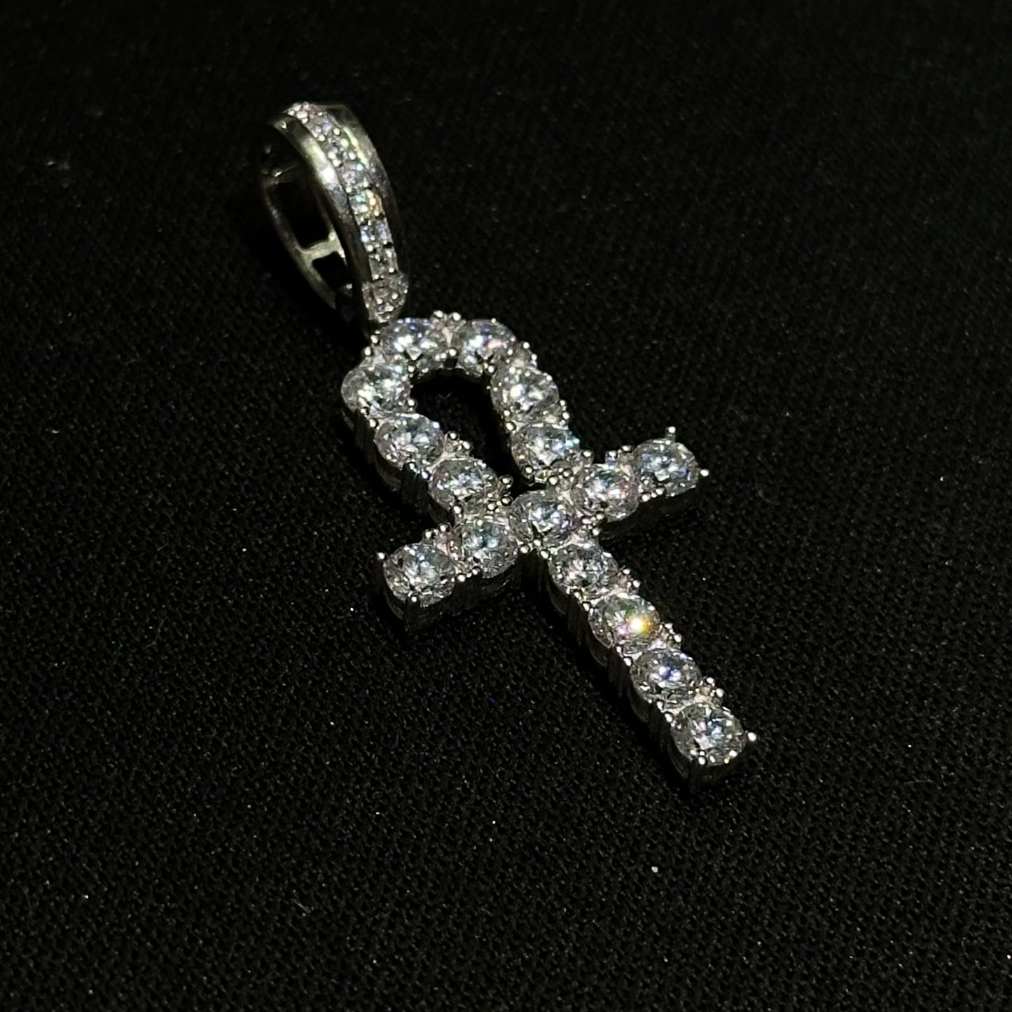 Sterling Silver Iced Out CZ Ankh Pendant