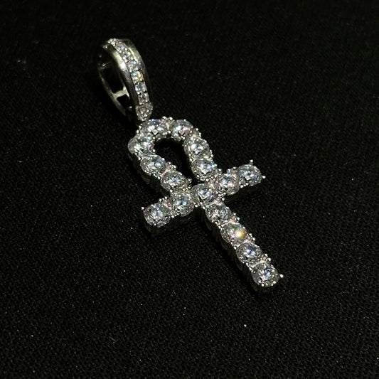 Sterling Silver Iced Out CZ Ankh Pendant