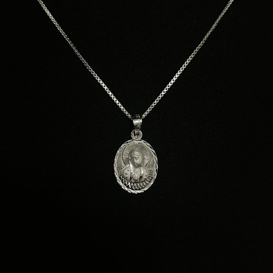 Sterling Silver Virgin Mary Diamond Cut Necklace