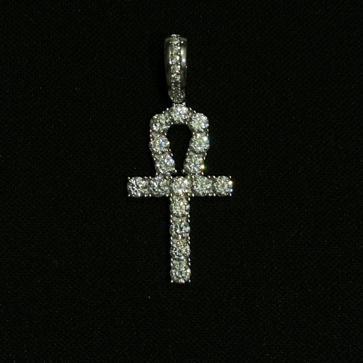 Sterling Silver Iced Out CZ Ankh Pendant