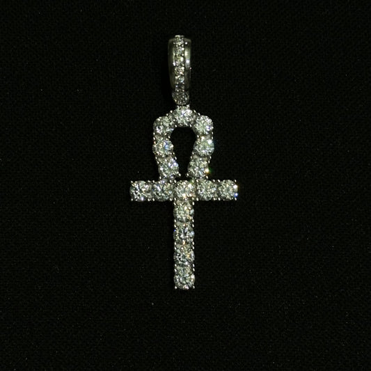Sterling Silver Iced Out CZ Ankh Pendant
