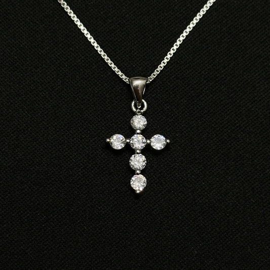 Sterling Silver Mini CZ Cross Necklace
