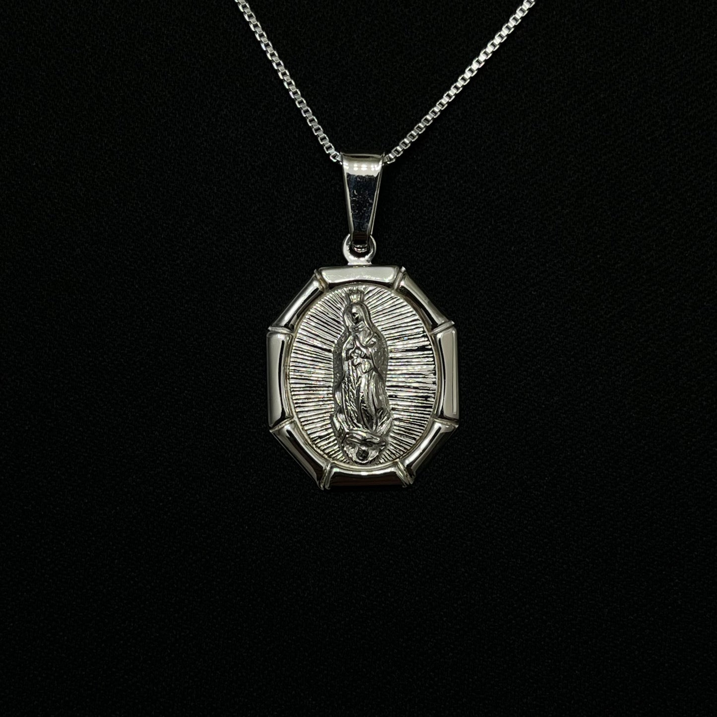 Sterling Silver Virgin Mary Octagon Necklace