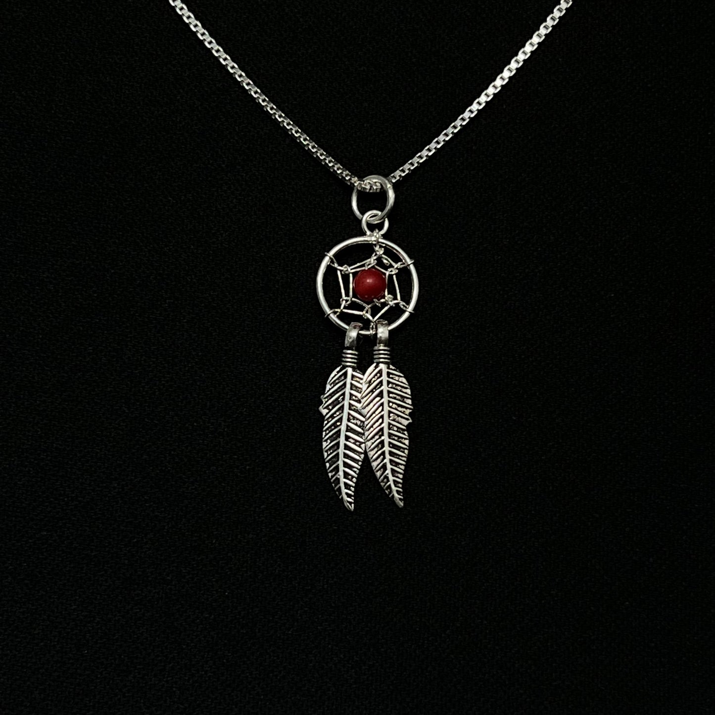 Sterling Silver Red Dreamcatcher Necklace