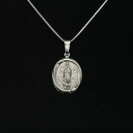 Sterling Silver Virgin Mary Oval Necklace