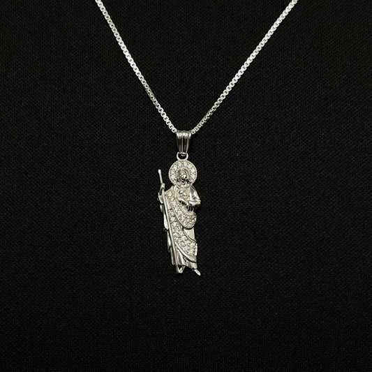 Sterling Silver CZ St. Jude Statue Necklace