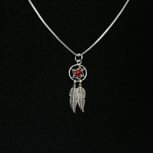 Sterling Silver Red Dreamcatcher Necklace