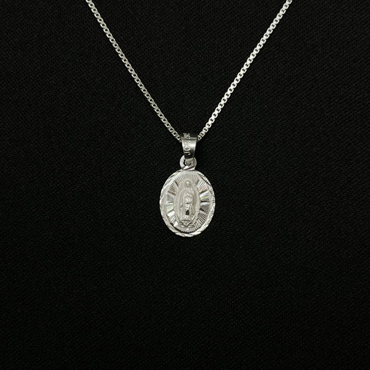 Sterling Silver Virgin Mary Diamond Cut Necklace