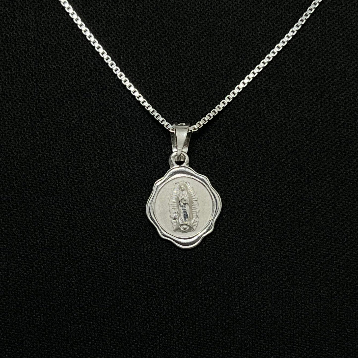 Sterling Silver Virgin Mary Frosted Necklace