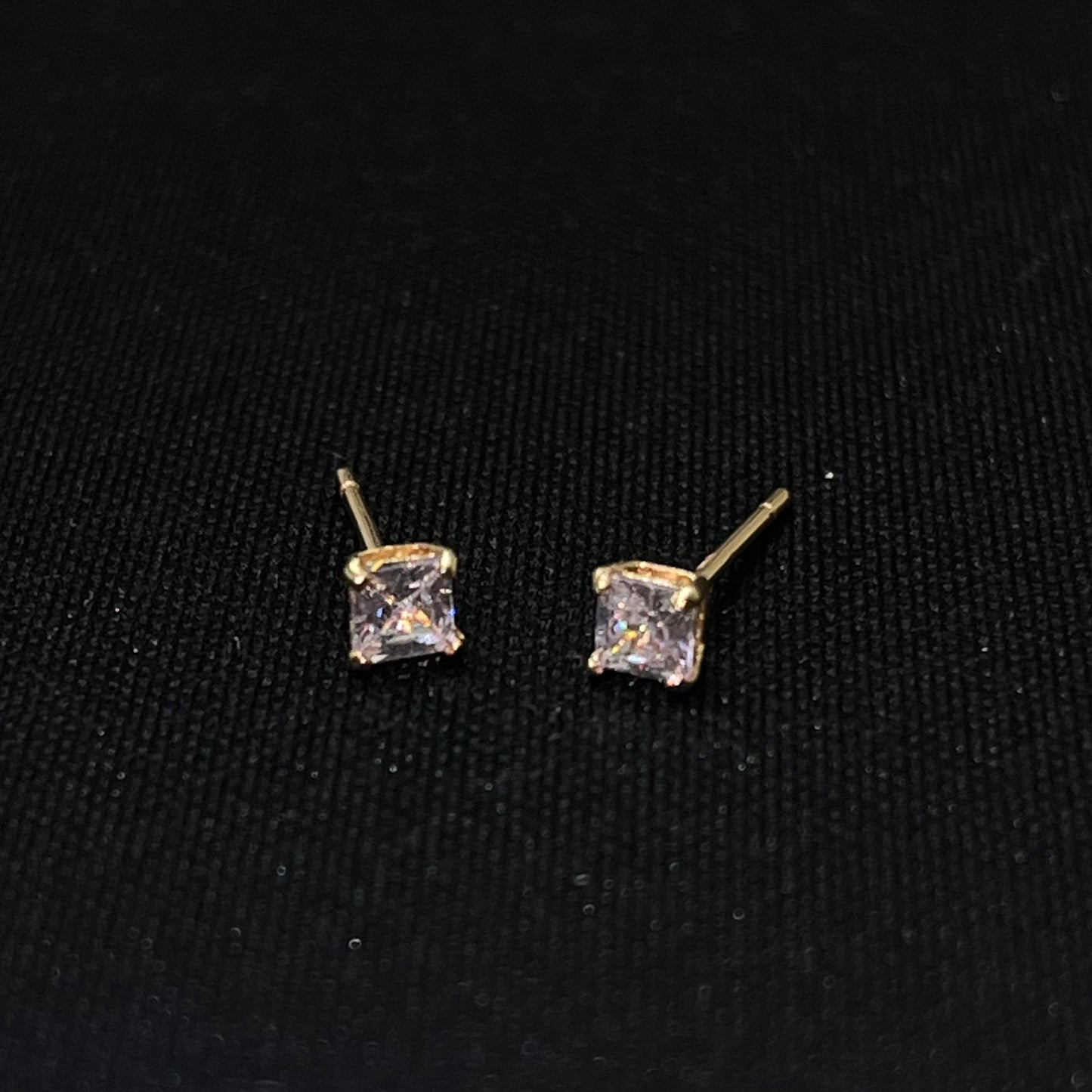 14k Gold CZ Square Stud Earrings 3MM